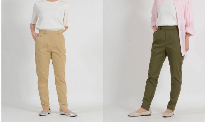 麻涼みテーパードパンツ　股下66㎝"